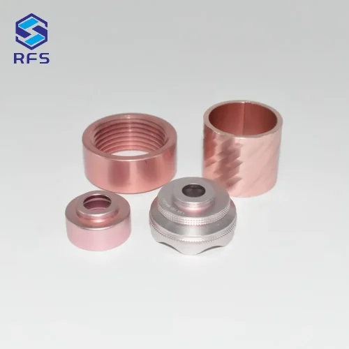 Custom CNC turned precision camera components with anodized and knurled surface finishes