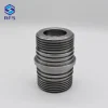 Front view of custom CNC turned stainless steel threaded connector sample