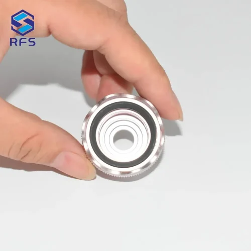 Handheld view demonstrating size and precision of custom CNC turned aluminum camera part
