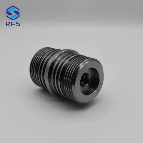 Angled view showing internal and external machining details of stainless steel turned part