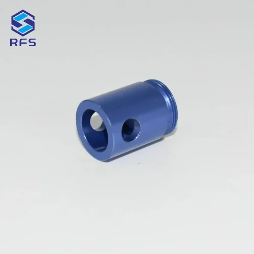 CNC machined custom aluminium male threaded connector with blue hard anodizing